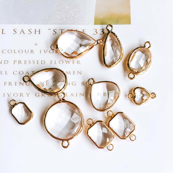 Glass Pendant Eardrop Gold Plated Alloy Necklace Earring Accessories Charms Jewelry Component Diy Handmade Material 4pcs
