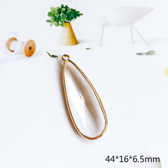 Glass Pendant Eardrop Gold Plated Alloy Necklace Earring Accessories Charms Jewelry Component Diy Handmade Material 4pcs