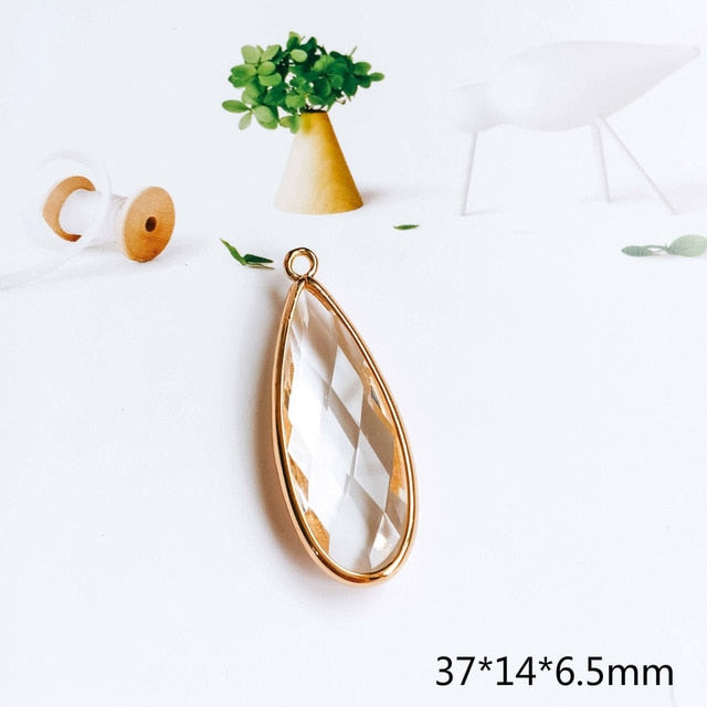 Glass Pendant Eardrop Gold Plated Alloy Necklace Earring Accessories Charms Jewelry Component Diy Handmade Material 4pcs