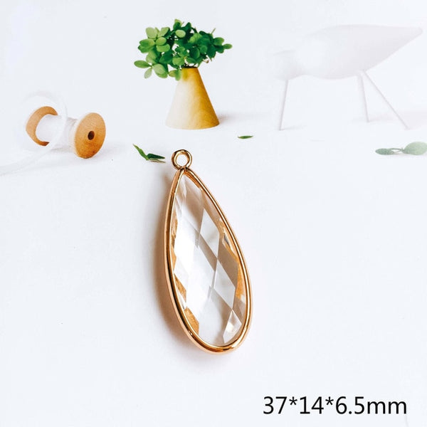 Glass Pendant Eardrop Gold Plated Alloy Necklace Earring Accessories Charms Jewelry Component Diy Handmade Material 4pcs