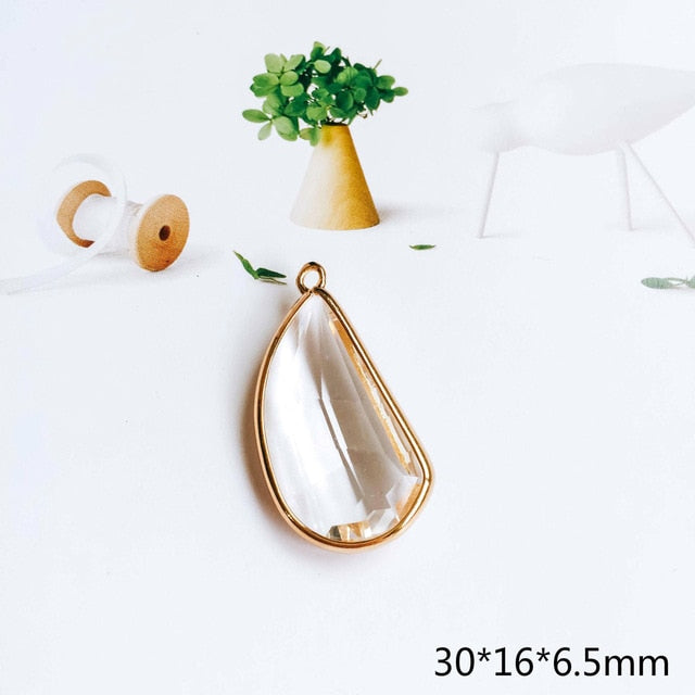 Glass Pendant Eardrop Gold Plated Alloy Necklace Earring Accessories Charms Jewelry Component Diy Handmade Material 4pcs
