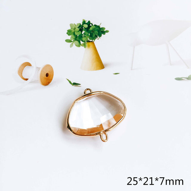 Glass Pendant Eardrop Gold Plated Alloy Necklace Earring Accessories Charms Jewelry Component Diy Handmade Material 4pcs