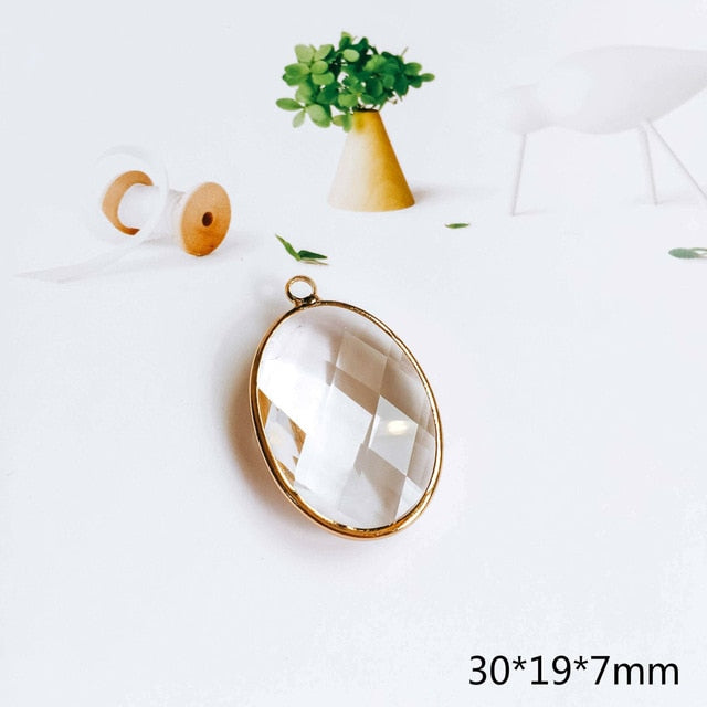 Glass Pendant Eardrop Gold Plated Alloy Necklace Earring Accessories Charms Jewelry Component Diy Handmade Material 4pcs