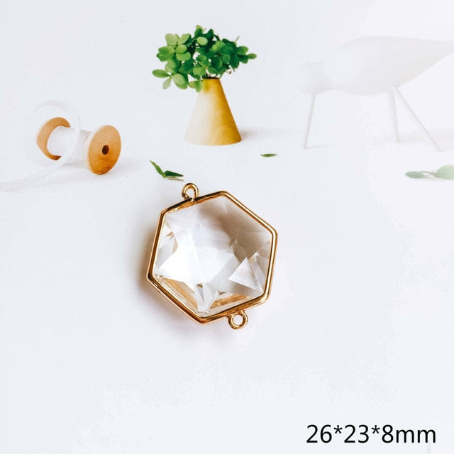 Glass Pendant Eardrop Gold Plated Alloy Necklace Earring Accessories Charms Jewelry Component Diy Handmade Material 4pcs
