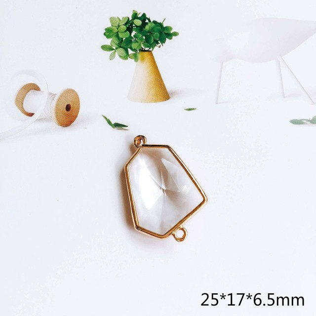Glass Pendant Eardrop Gold Plated Alloy Necklace Earring Accessories Charms Jewelry Component Diy Handmade Material 4pcs