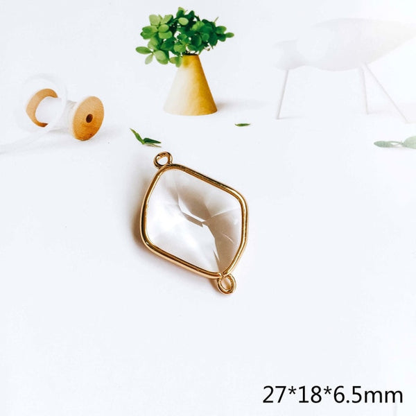 Glass Pendant Eardrop Gold Plated Alloy Necklace Earring Accessories Charms Jewelry Component Diy Handmade Material 4pcs