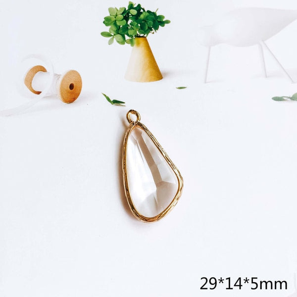 Glass Pendant Eardrop Gold Plated Alloy Necklace Earring Accessories Charms Jewelry Component Diy Handmade Material 4pcs