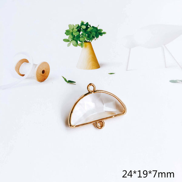 Glass Pendant Eardrop Gold Plated Alloy Necklace Earring Accessories Charms Jewelry Component Diy Handmade Material 4pcs