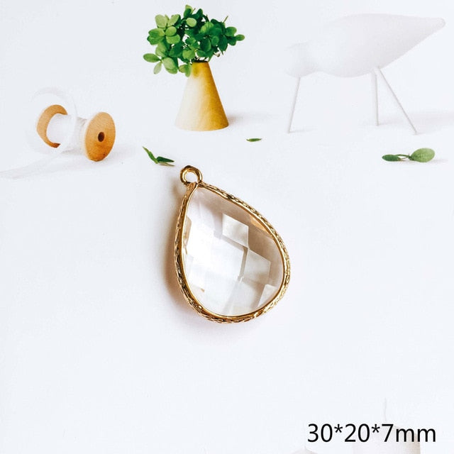 Glass Pendant Eardrop Gold Plated Alloy Necklace Earring Accessories Charms Jewelry Component Diy Handmade Material 4pcs