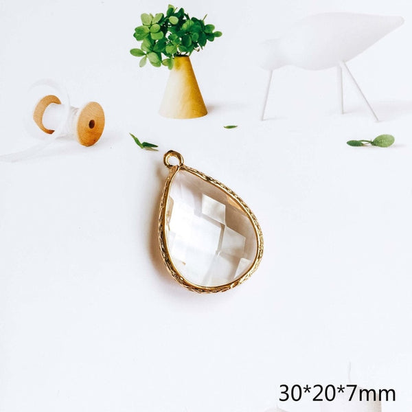 Glass Pendant Eardrop Gold Plated Alloy Necklace Earring Accessories Charms Jewelry Component Diy Handmade Material 4pcs