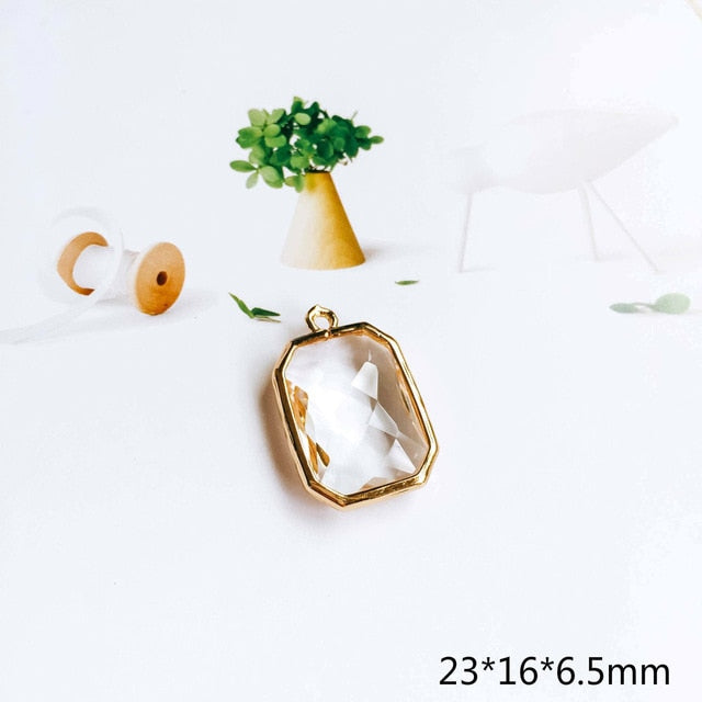 Glass Pendant Eardrop Gold Plated Alloy Necklace Earring Accessories Charms Jewelry Component Diy Handmade Material 4pcs