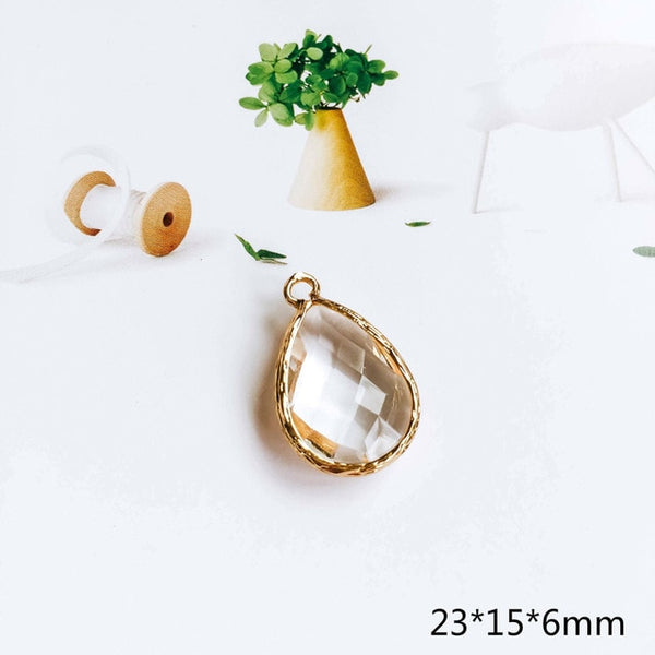 Glass Pendant Eardrop Gold Plated Alloy Necklace Earring Accessories Charms Jewelry Component Diy Handmade Material 4pcs