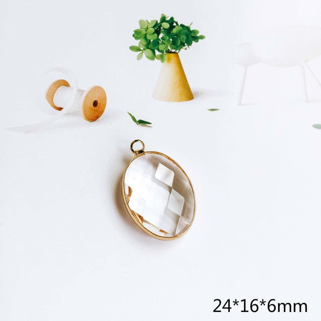 Glass Pendant Eardrop Gold Plated Alloy Necklace Earring Accessories Charms Jewelry Component Diy Handmade Material 4pcs