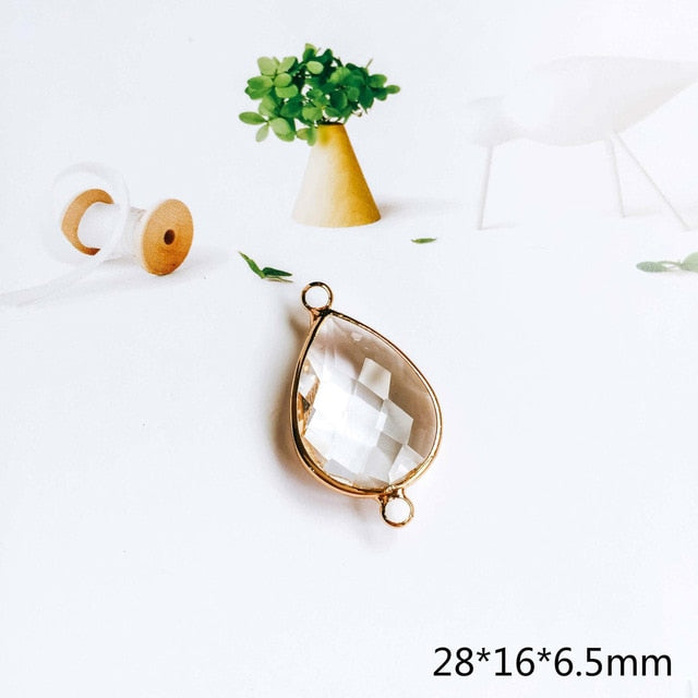 Glass Pendant Eardrop Gold Plated Alloy Necklace Earring Accessories Charms Jewelry Component Diy Handmade Material 4pcs