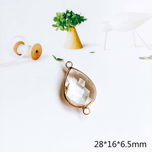 Glass Pendant Eardrop Gold Plated Alloy Necklace Earring Accessories Charms Jewelry Component Diy Handmade Material 4pcs