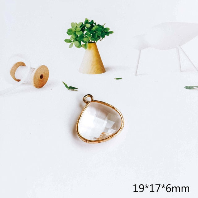 Glass Pendant Eardrop Gold Plated Alloy Necklace Earring Accessories Charms Jewelry Component Diy Handmade Material 4pcs