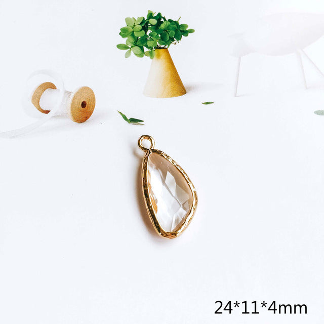 Glass Pendant Eardrop Gold Plated Alloy Necklace Earring Accessories Charms Jewelry Component Diy Handmade Material 4pcs
