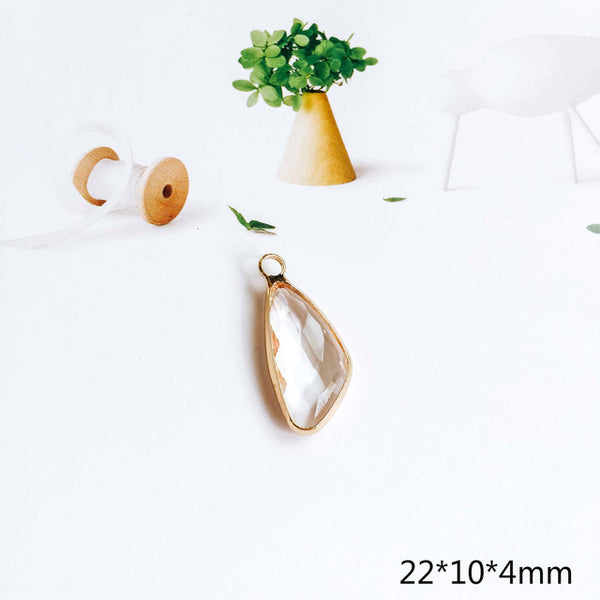 Glass Pendant Eardrop Gold Plated Alloy Necklace Earring Accessories Charms Jewelry Component Diy Handmade Material 4pcs