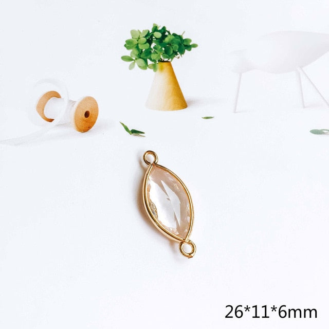 Glass Pendant Eardrop Gold Plated Alloy Necklace Earring Accessories Charms Jewelry Component Diy Handmade Material 4pcs