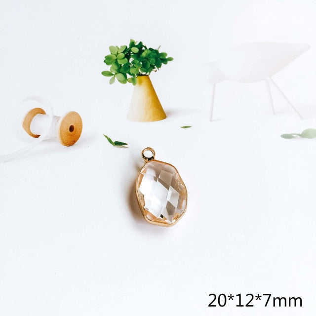 Glass Pendant Eardrop Gold Plated Alloy Necklace Earring Accessories Charms Jewelry Component Diy Handmade Material 4pcs