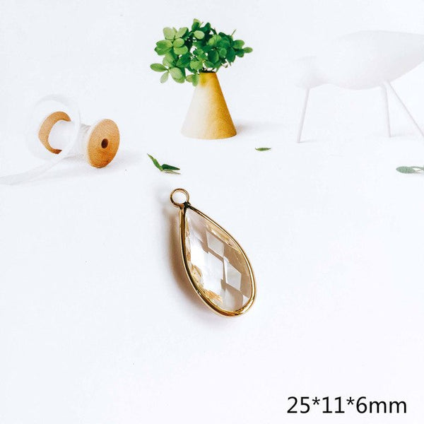 Glass Pendant Eardrop Gold Plated Alloy Necklace Earring Accessories Charms Jewelry Component Diy Handmade Material 4pcs