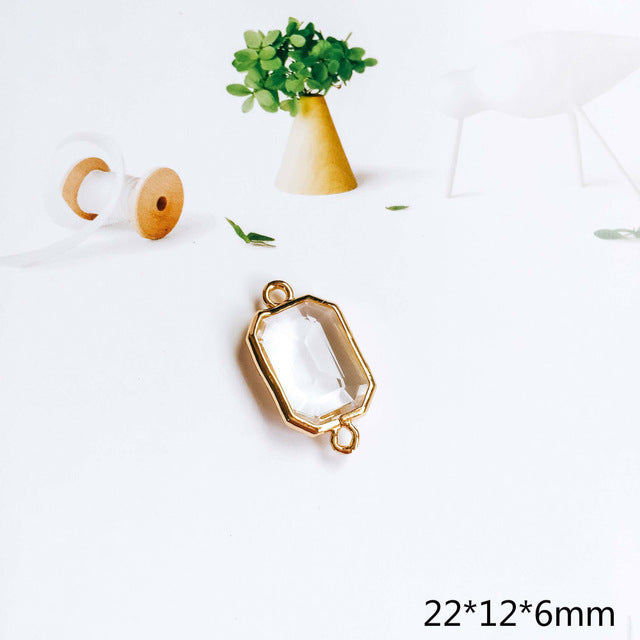Glass Pendant Eardrop Gold Plated Alloy Necklace Earring Accessories Charms Jewelry Component Diy Handmade Material 4pcs