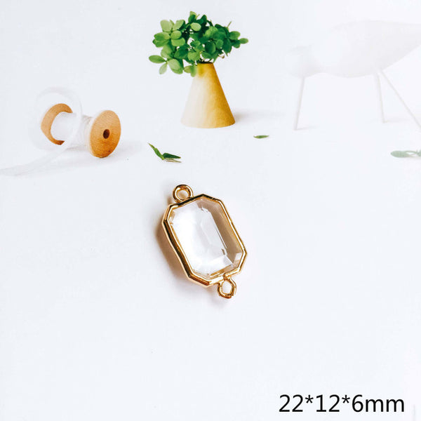 Glass Pendant Eardrop Gold Plated Alloy Necklace Earring Accessories Charms Jewelry Component Diy Handmade Material 4pcs