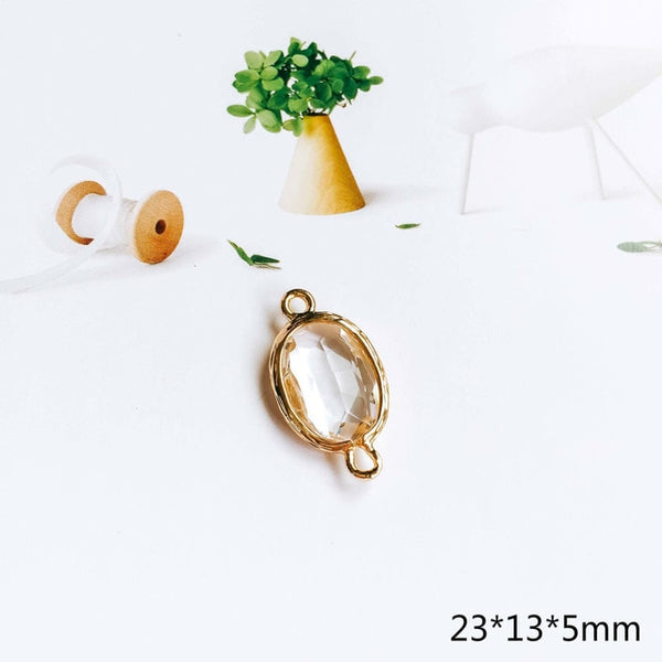Glass Pendant Eardrop Gold Plated Alloy Necklace Earring Accessories Charms Jewelry Component Diy Handmade Material 4pcs