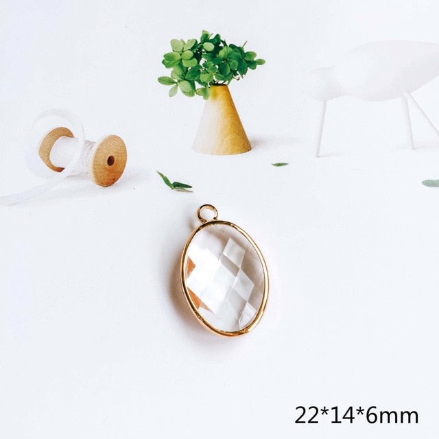 Glass Pendant Eardrop Gold Plated Alloy Necklace Earring Accessories Charms Jewelry Component Diy Handmade Material 4pcs