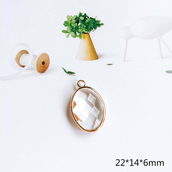 Glass Pendant Eardrop Gold Plated Alloy Necklace Earring Accessories Charms Jewelry Component Diy Handmade Material 4pcs