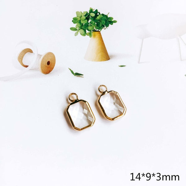 Glass Pendant Eardrop Gold Plated Alloy Necklace Earring Accessories Charms Jewelry Component Diy Handmade Material 4pcs