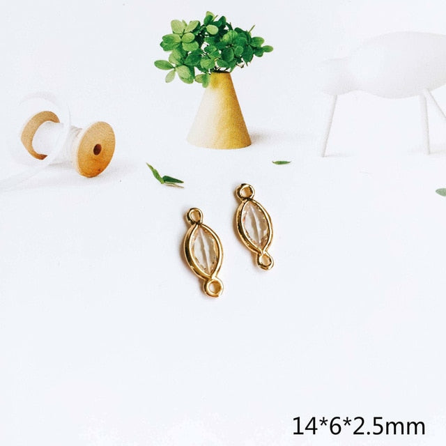 Glass Pendant Eardrop Gold Plated Alloy Necklace Earring Accessories Charms Jewelry Component Diy Handmade Material 4pcs