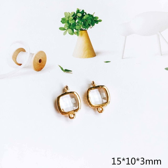 Glass Pendant Eardrop Gold Plated Alloy Necklace Earring Accessories Charms Jewelry Component Diy Handmade Material 4pcs