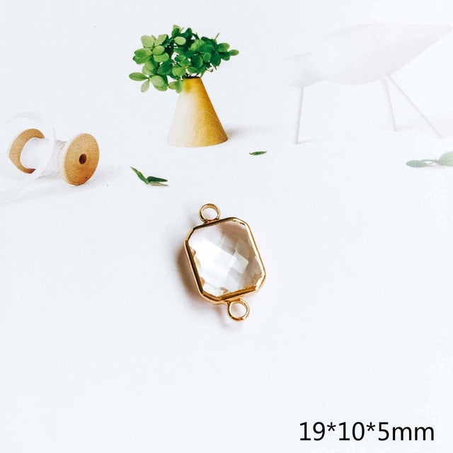 Glass Pendant Eardrop Gold Plated Alloy Necklace Earring Accessories Charms Jewelry Component Diy Handmade Material 4pcs