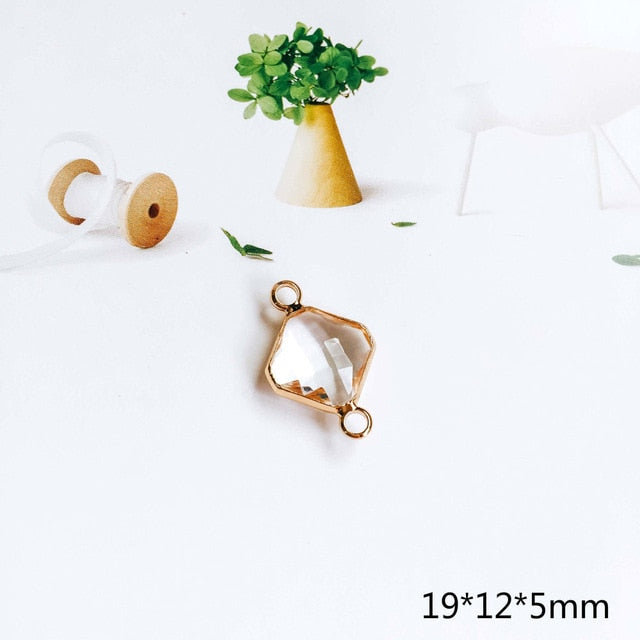 Glass Pendant Eardrop Gold Plated Alloy Necklace Earring Accessories Charms Jewelry Component Diy Handmade Material 4pcs