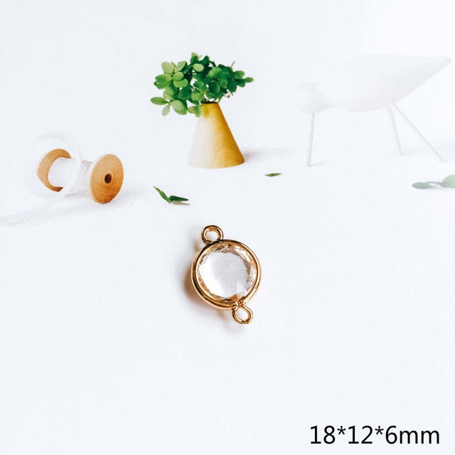 Glass Pendant Eardrop Gold Plated Alloy Necklace Earring Accessories Charms Jewelry Component Diy Handmade Material 4pcs