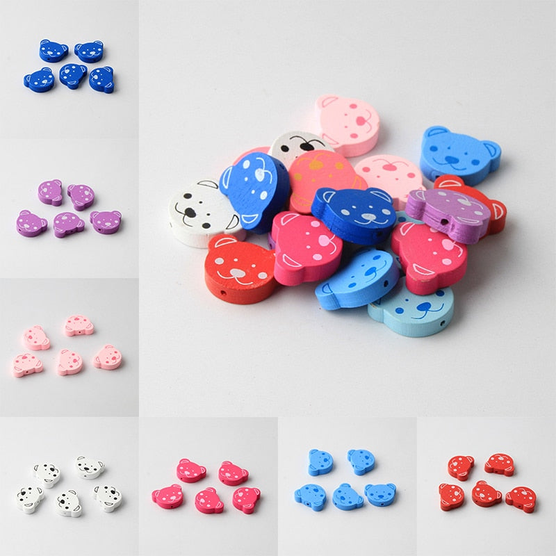 30Pcs/Lot Lead-Free Bear Shape Spacer Wooden Beads For Jewelry Makeing Baby Toys Pacifier Clip Crafts Wood Bead