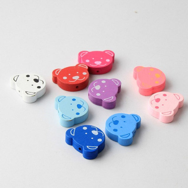 30Pcs/Lot Lead-Free Bear Shape Spacer Wooden Beads For Jewelry Makeing Baby Toys Pacifier Clip Crafts Wood Bead