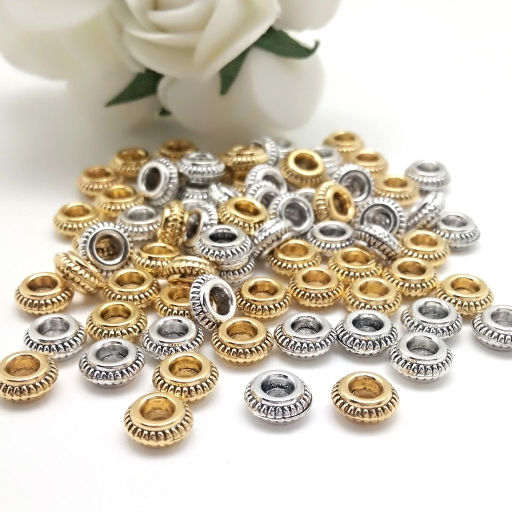 50pcs Circular Flat Beads Zinc Alloy Metal Spacer Beads For DIY Bracelet Necklace Jewelry Findings Making 7x3mm