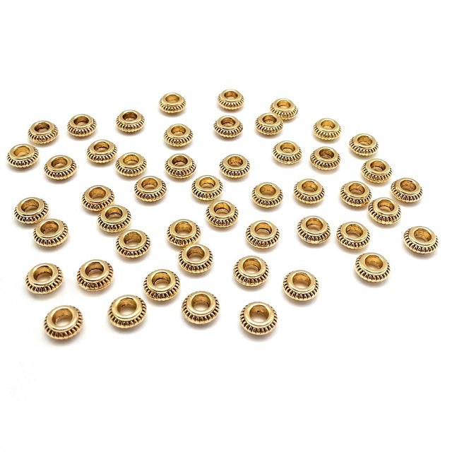 50pcs Circular Flat Beads Zinc Alloy Metal Spacer Beads For DIY Bracelet Necklace Jewelry Findings Making 7x3mm