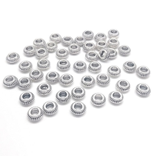 50pcs Circular Flat Beads Zinc Alloy Metal Spacer Beads For DIY Bracelet Necklace Jewelry Findings Making 7x3mm