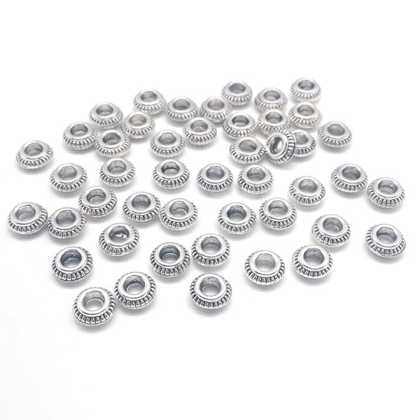 50pcs Circular Flat Beads Zinc Alloy Metal Spacer Beads For DIY Bracelet Necklace Jewelry Findings Making 7x3mm