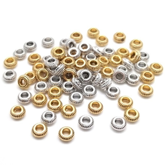 50pcs Circular Flat Beads Zinc Alloy Metal Spacer Beads For DIY Bracelet Necklace Jewelry Findings Making 7x3mm