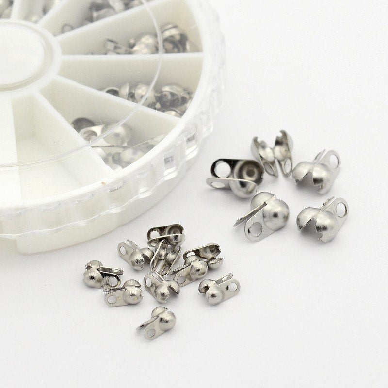 PandaHall 1pcs 4~8x2~5mm Mixed Sizes 304 Stainless Steel Metal Jewelry Findings Accessories DIY Bead Tips Knot Covers