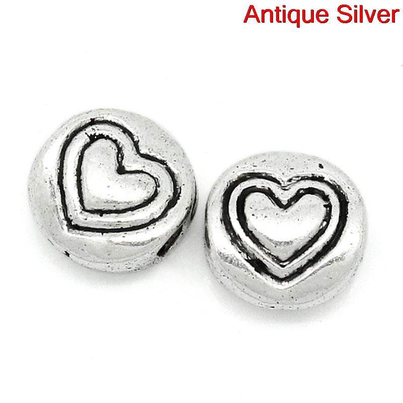 DoreenBeads Zinc metal alloy Spacer Beads Round Antique Silver Heart Pattern About 6.0mm( 2/8") Dia, Hole:Approx 1.2mm, 25 PCs