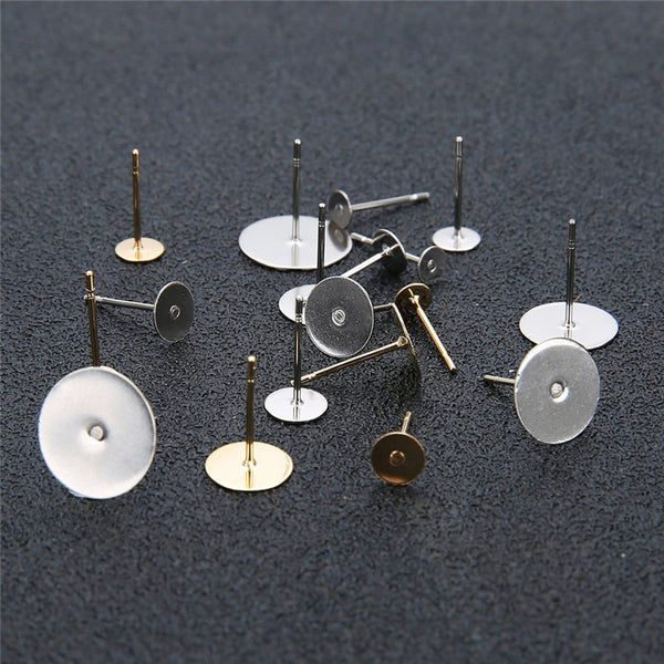 50pcs Stainless Steel Stud Earring Base 3/4/5/6/8/10/12mm Cabochon Settings Cameo Blank Base Ear Post DIY Jewelry Accessories