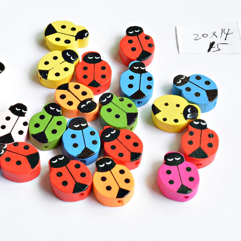 2018 HOT 15PCs Random Mixed ladybug Shape Wooden Beads Jewelry Accessories DIY Findings For Baby Girls Handmade Craft  025