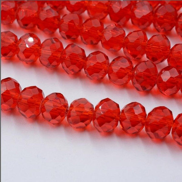 New!! 8MM 70pcs/lot Clear/Transparent Cut Faceted Glass Rondelle Stand Beads Strings Free Shipping Red/Purple/Pink/Blue