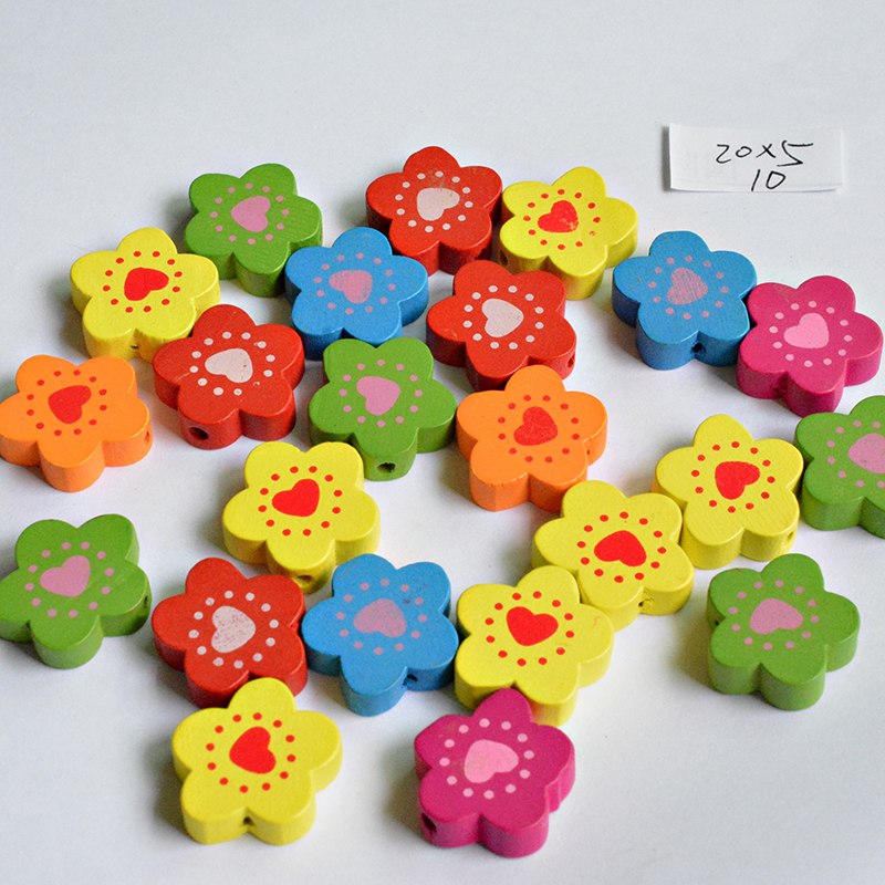 Various styles 10pcs Flower shape Multicolor Beading Wooden Beads Bead forJewelry Findings Making Accessories 007