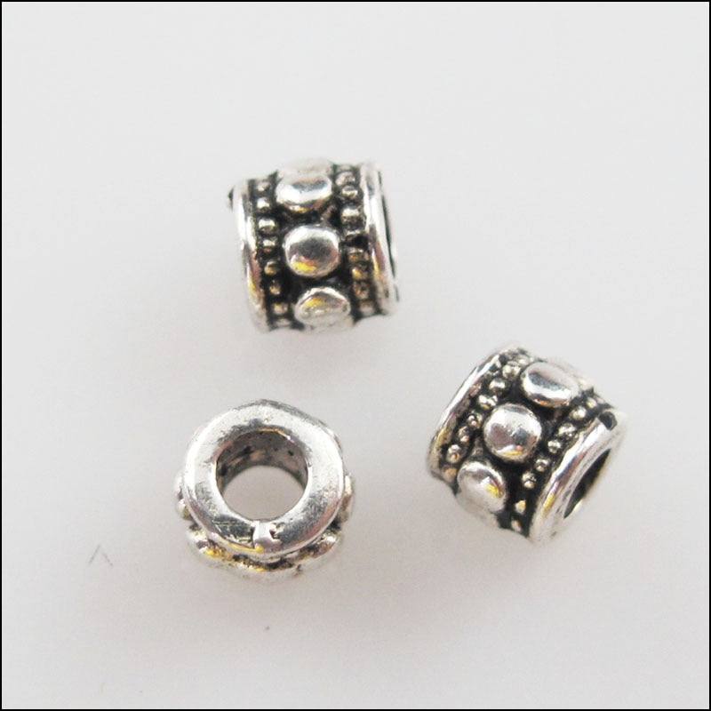 50Pcs Tibetan Silver Tone Tiny Round Tube Spacer Beads Charms 4mm
